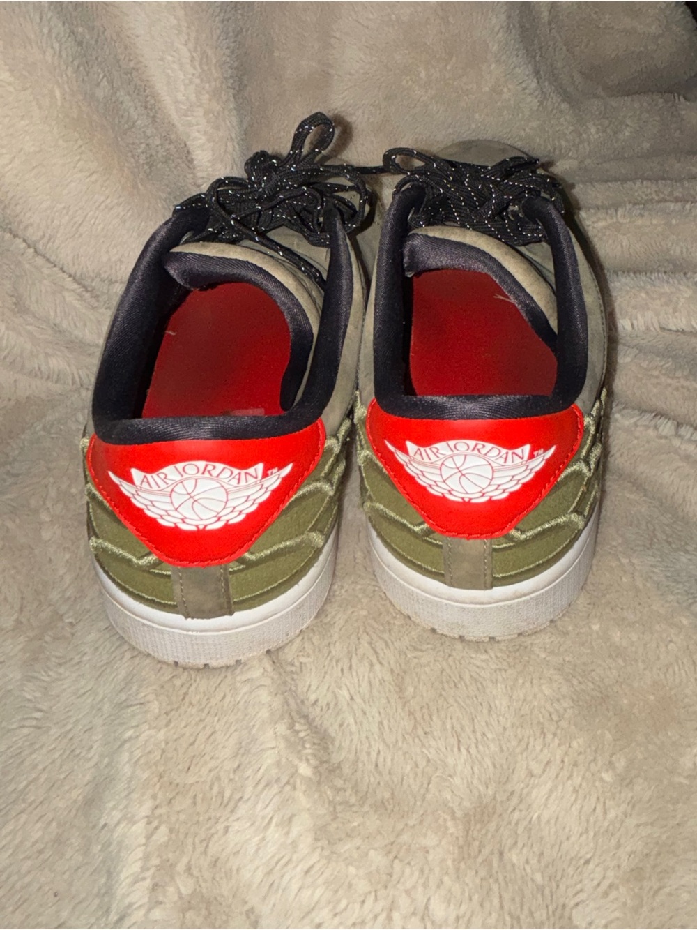 Air Jordan Centre Court Men's Oil Green Suede Sneakers with Black Accents - Picture 3 of 5